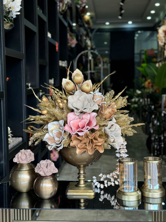 Yapay Çiçekli Antik Kare Ayak Vazo 5 Parça Set No:5