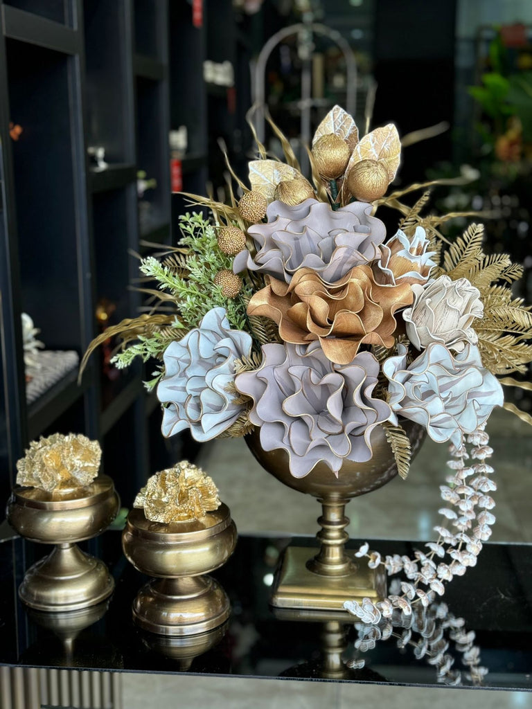 Yapay Çiçekli Antik Kare Ayak Vazo 3 Parça Set No:14