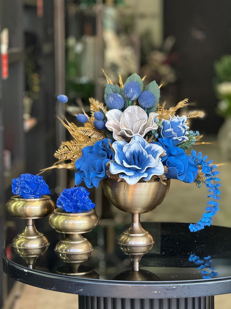 Yapay Çiçekli Antik Yuvarlak Vazo 3 Parça Set No:7