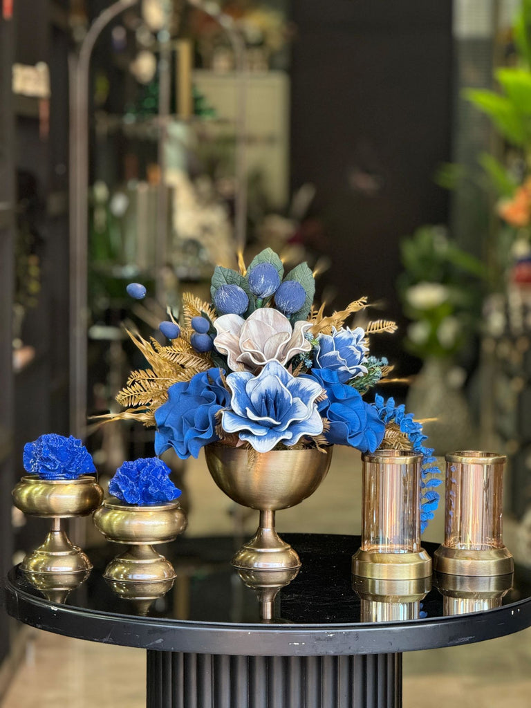 Yapay Çiçekli Antik Yuvarlak Vazo 5 Parça Set No:2