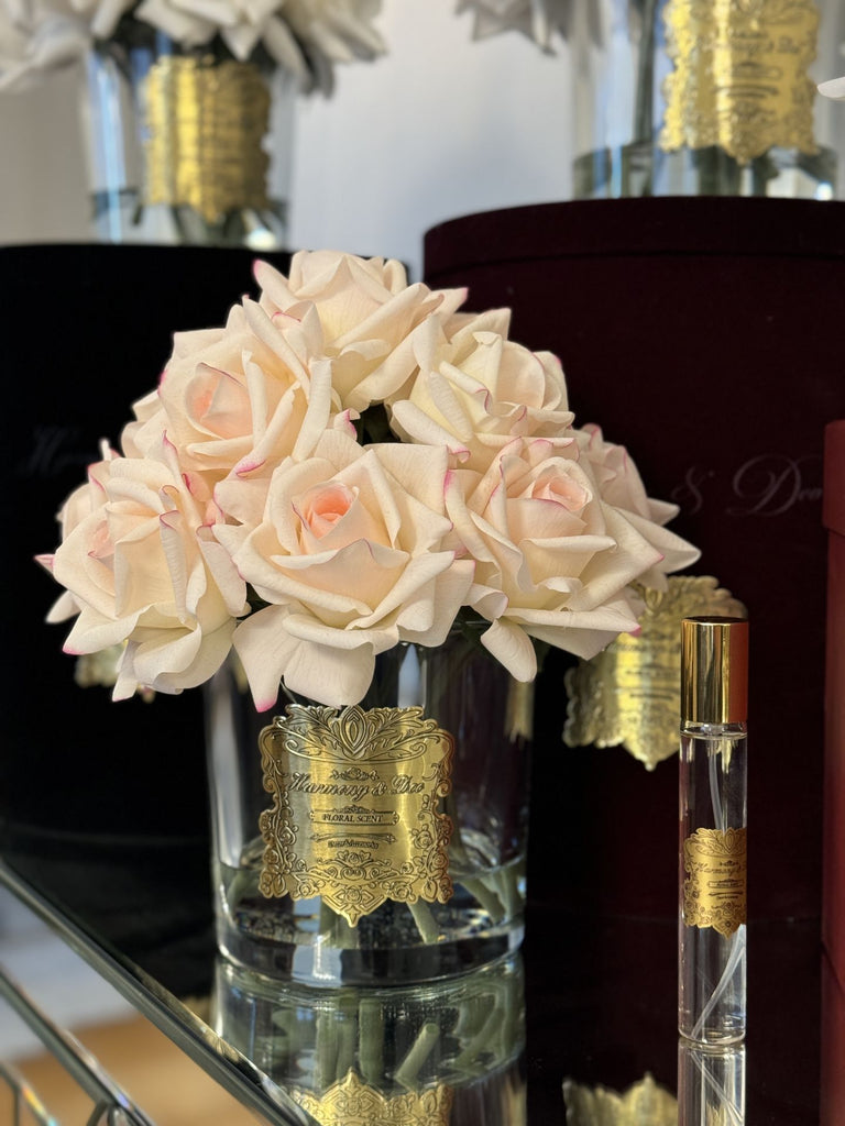 Islak Dokulu Gül 14'lü Somon - Şeffaf Vazo