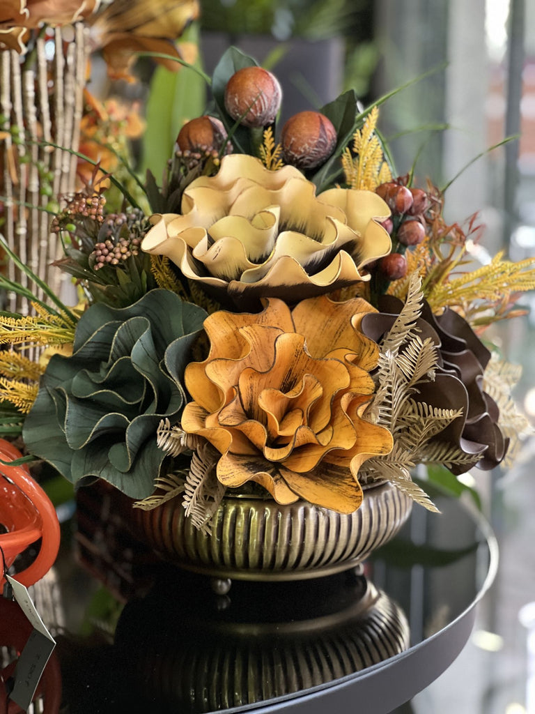 Yapay Çiçekli Antik Yassı Vazo No:8