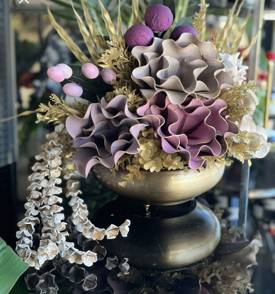 Yapay Sarkıt Çiçekli Antik Yassı Vazo No:1