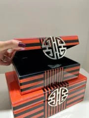 Gümüş Tokalı Siyah Çizgili Turuncu Dekoratif Kutu