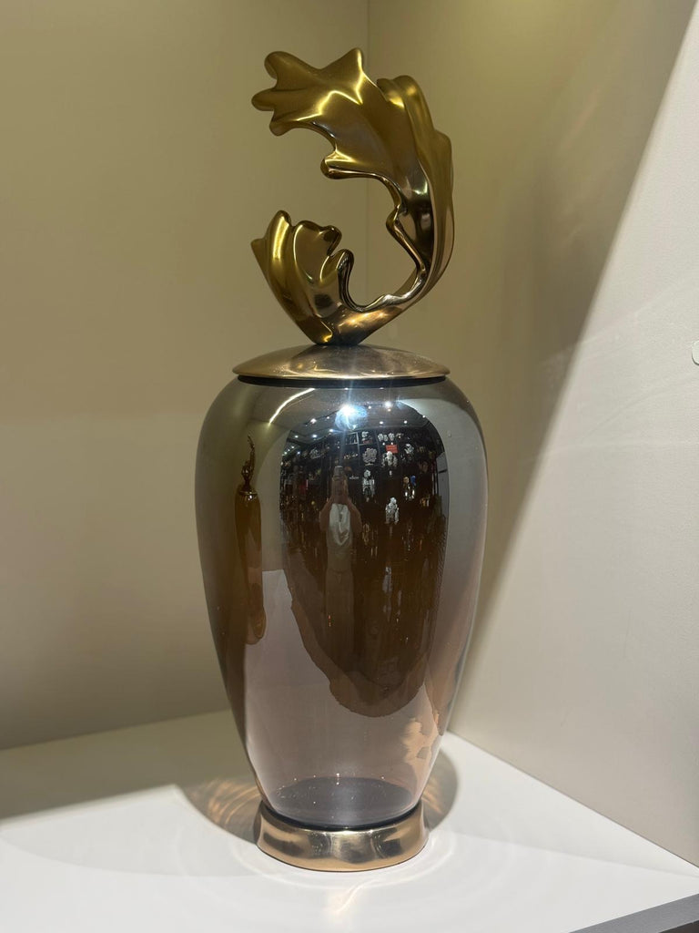 Amber Dekoratif Cam Küp ve Döküm Kapak Seti (İki Boy)