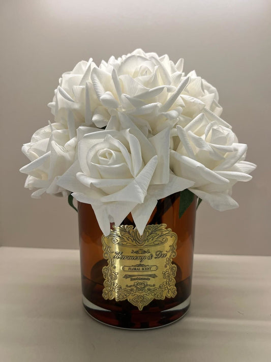 Islak Dokulu Gül 14'lü Beyaz - Amber Vazo