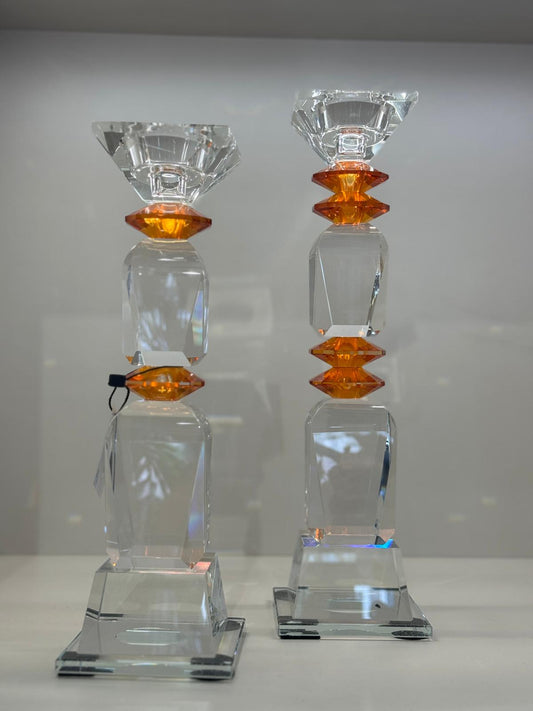 İkili Kristal Sütun Şamdan Şeffaf Turuncu
