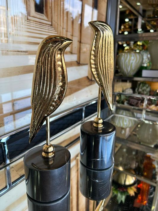 Mermer Kaideli Kuş Dekor İkili Gold