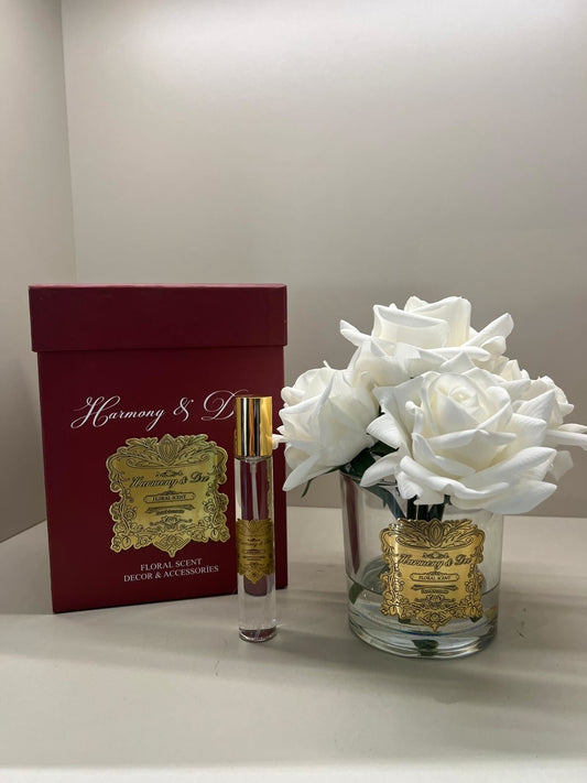 Islak Dokulu Gül 5'li Beyaz - Şeffaf Vazo