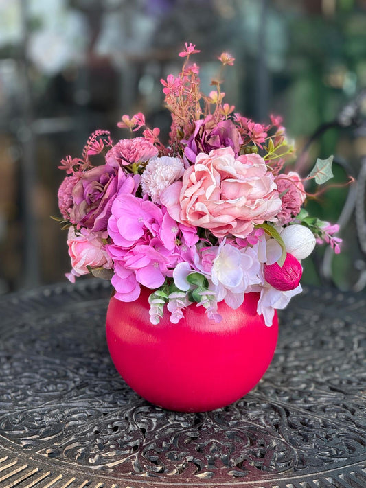 Çiçekli Cam Vazo Fuşya