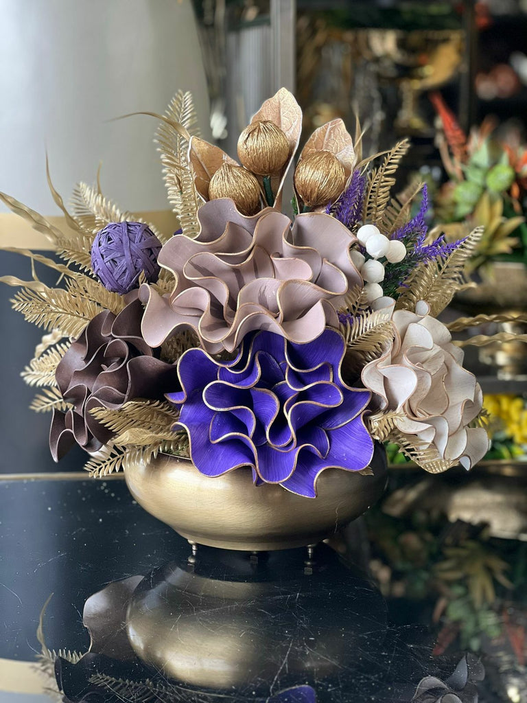 Yapay Çiçekli Antik Yassı Vazo No:4