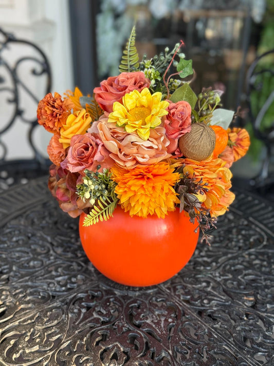 Çiçekli Cam Vazo Turuncu