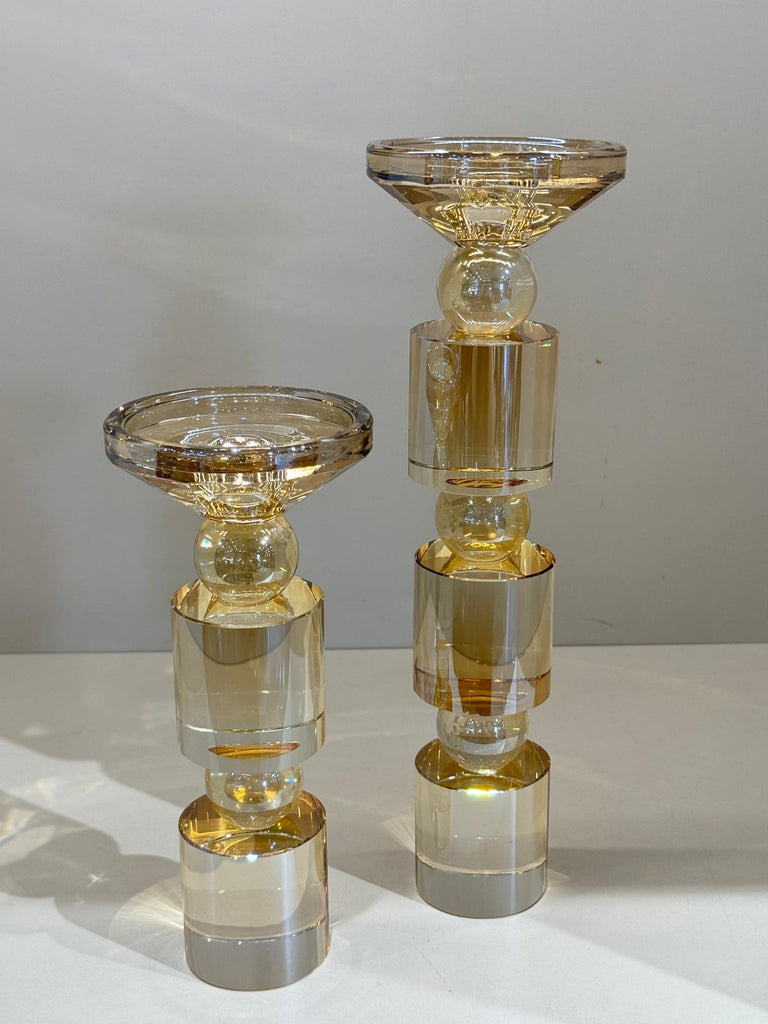 İkili Kristal Uzun Silindir Şamdan Bal Renk