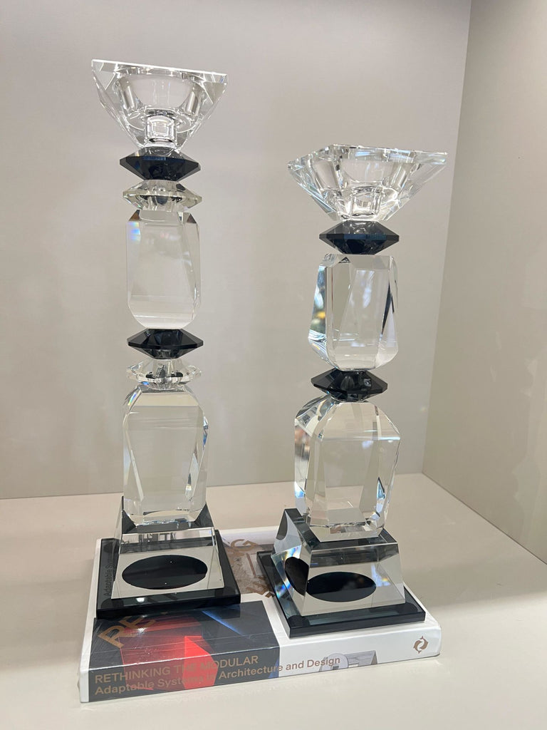 Kristal İkili Sütun Şamdan Şeffaf Siyah