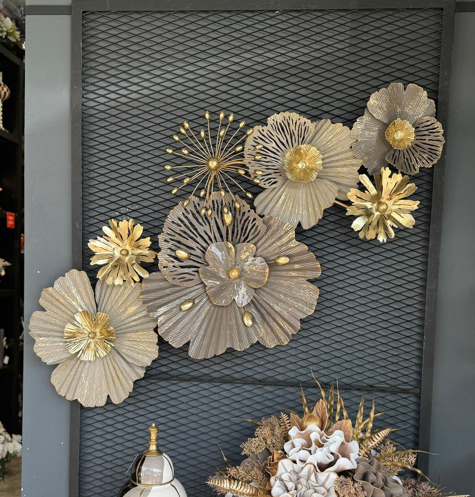 İthal Metal Tablo Çiçek Motif Vizon Gold