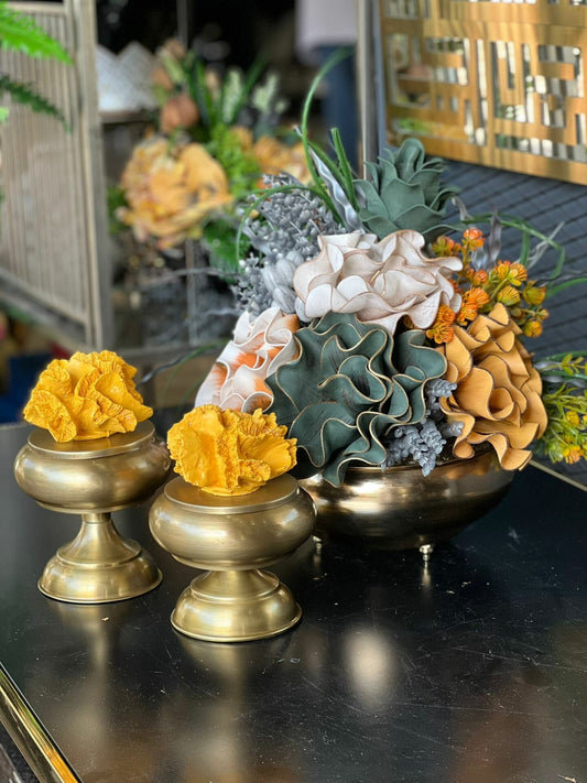 Yapay Çiçekli Antik Yassı Vazo 3 Parça Set No:1