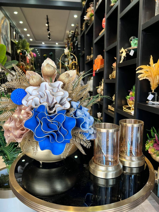 Yapay Çiçekli Antik Yassı Vazo 3 Parça Set No:3