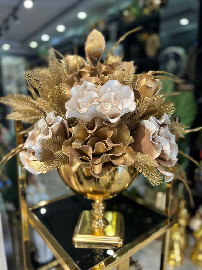 Yapay Çiçekli Gold Kare Ayak Vazo No:21