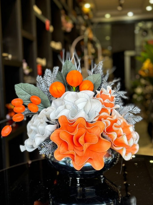 Yapay Çiçekli Gümüş Yassı Vazo No:31