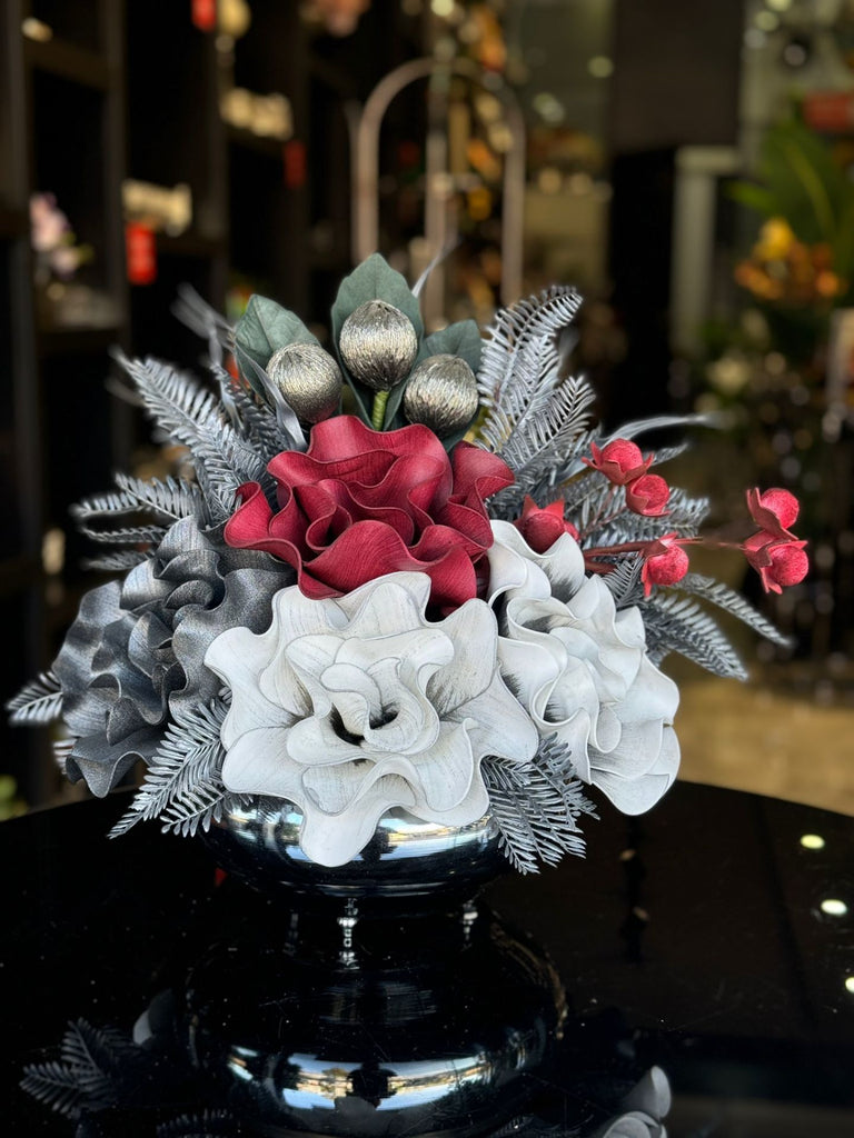 Yapay Çiçekli Gümüş Yassı Vazo No:35