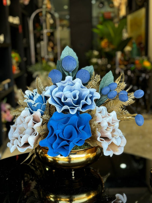 Yapay Çiçekli Gold Yassı Vazo No:38