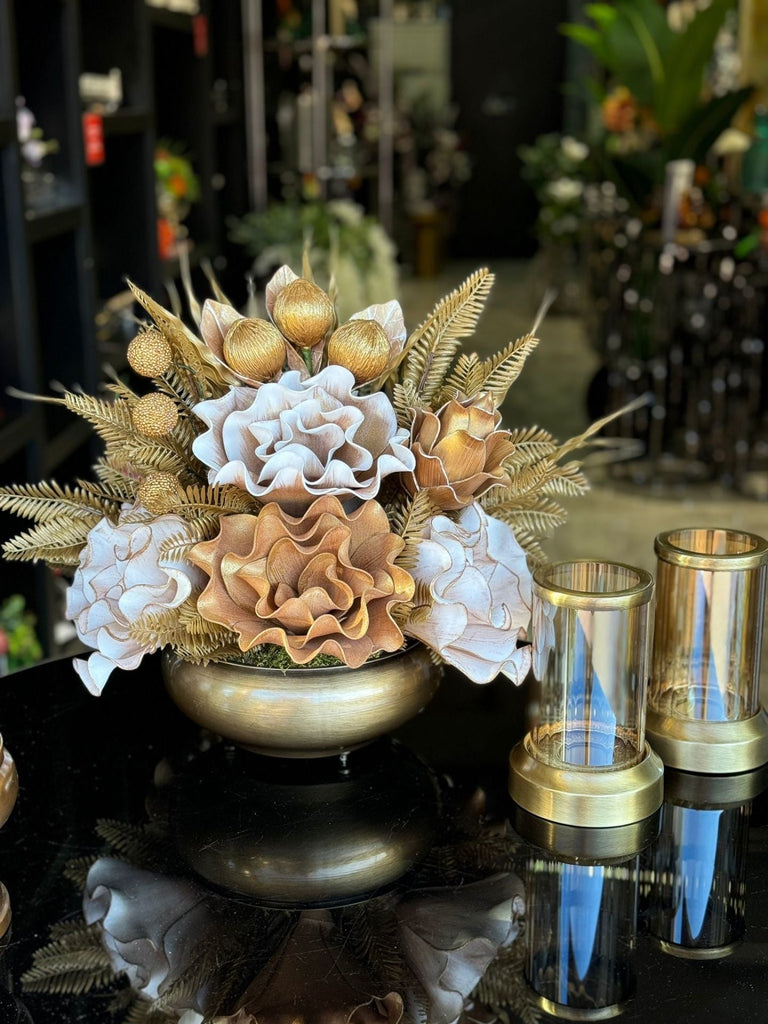 Yapay Çiçekli Antik Yassı Vazo 3 Parça Set No:4