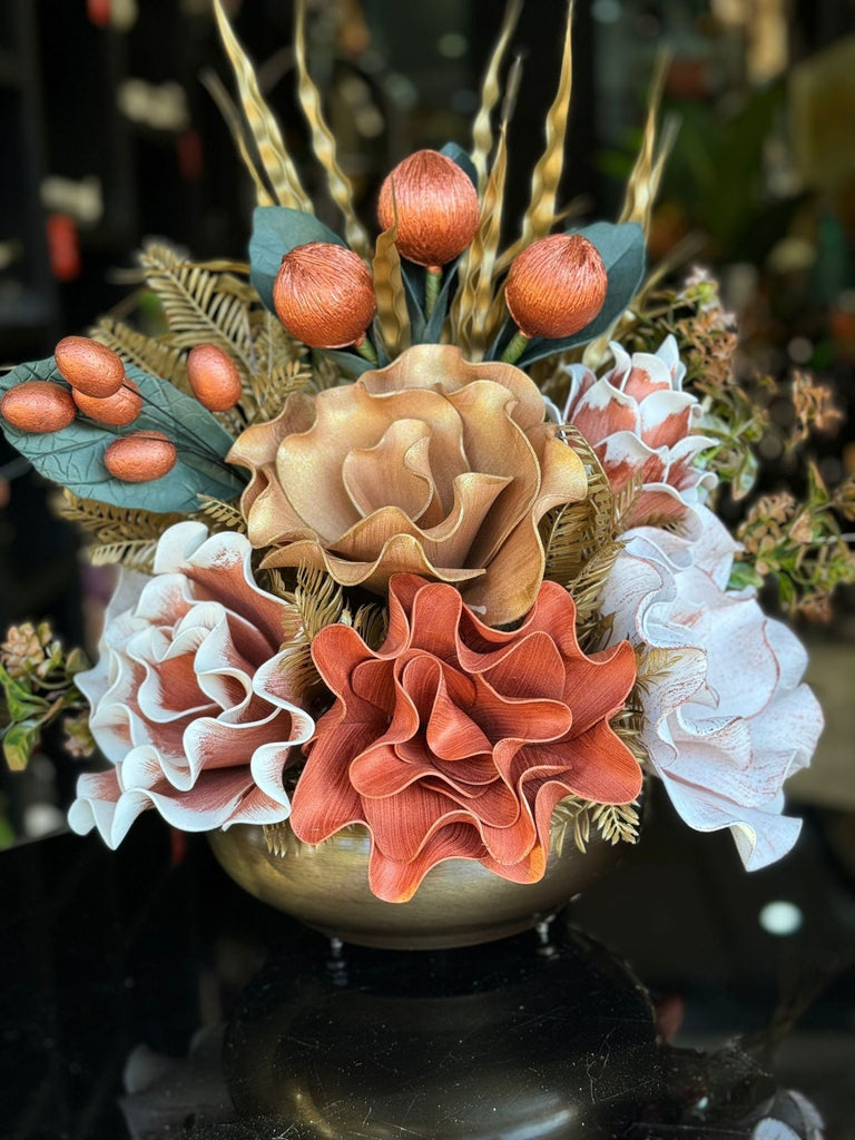 Yapay Çiçekli Antik Yassı Vazo No:10