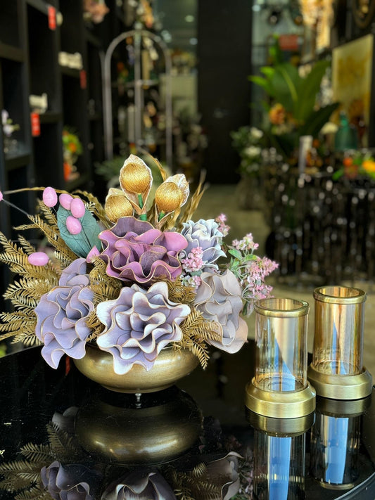 Yapay Çiçekli Antik Yassı Vazo 3 Parça Set No:7