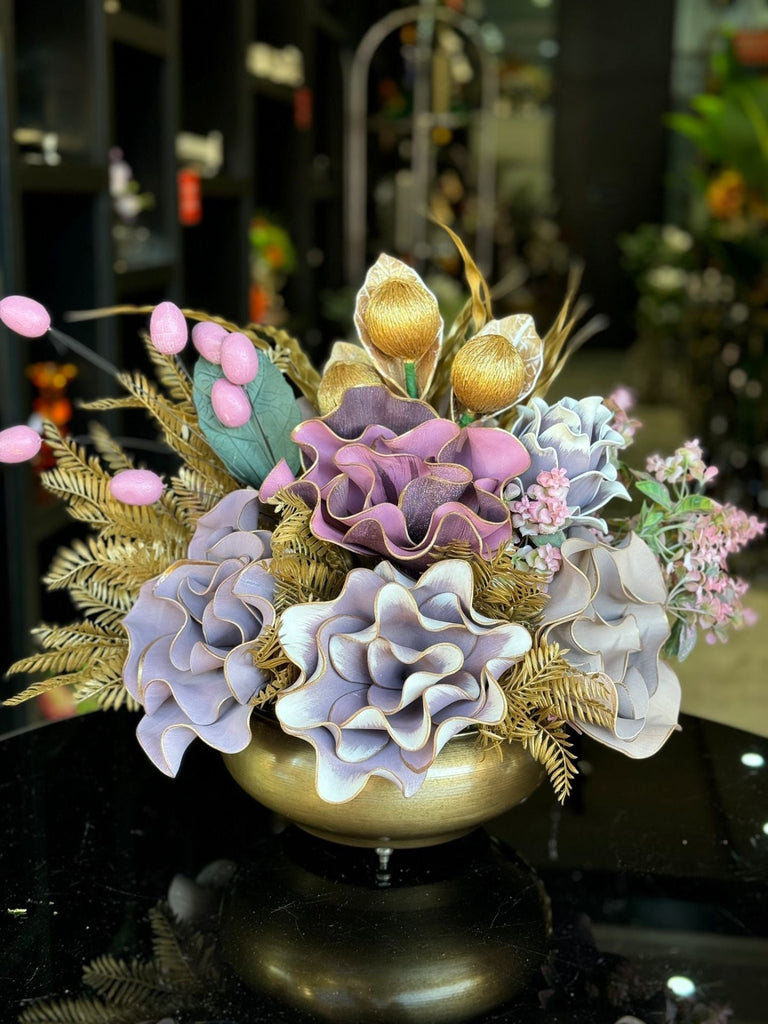 Yapay Çiçekli Antik Yassı Vazo No:12