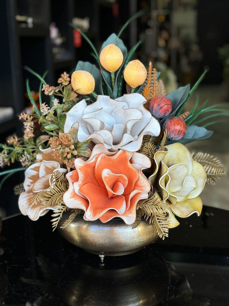 Yapay Çiçekli Antik Yassı Vazo No:13