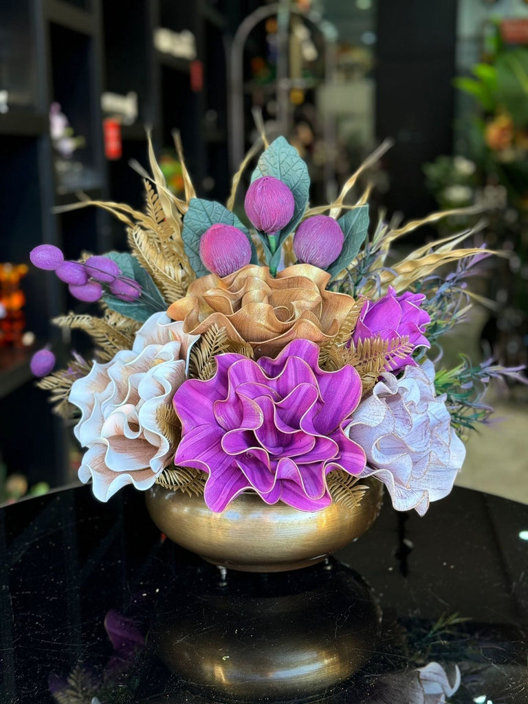 Yapay Çiçekli Antik Yassı Vazo No:14