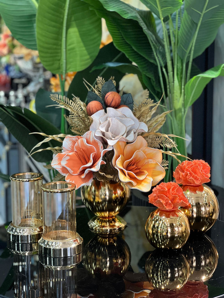 Yapay Çiçekli Gold 5 Parça Set No:9