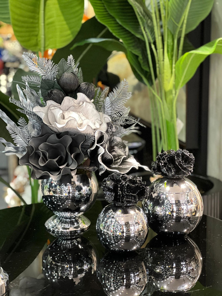 Yapay Çiçekli Gümüş 3 Parça Set No:4