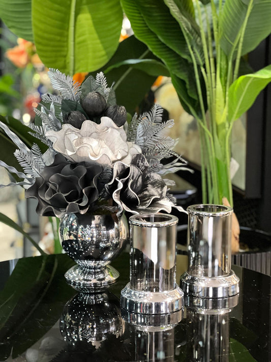 Yapay Çiçekli Gümüş 3 Parça Set No:9