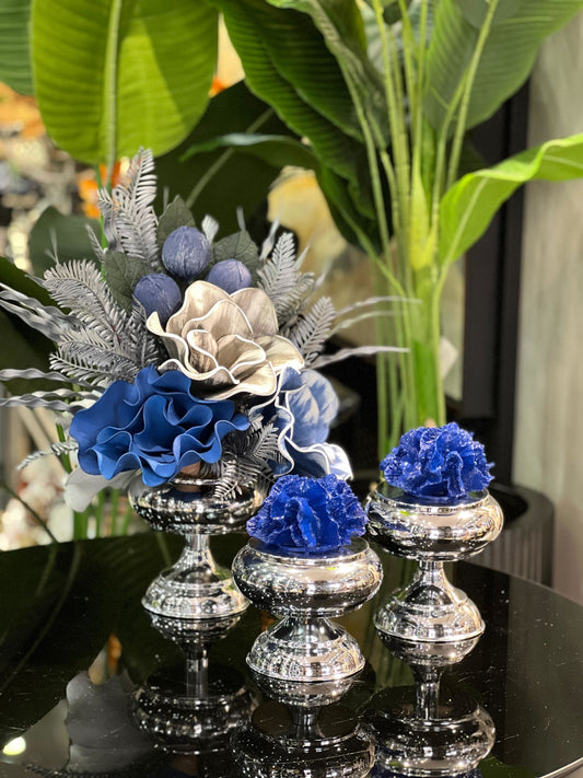 Yapay Çiçekli Gümüş 3 Parça Set No:6