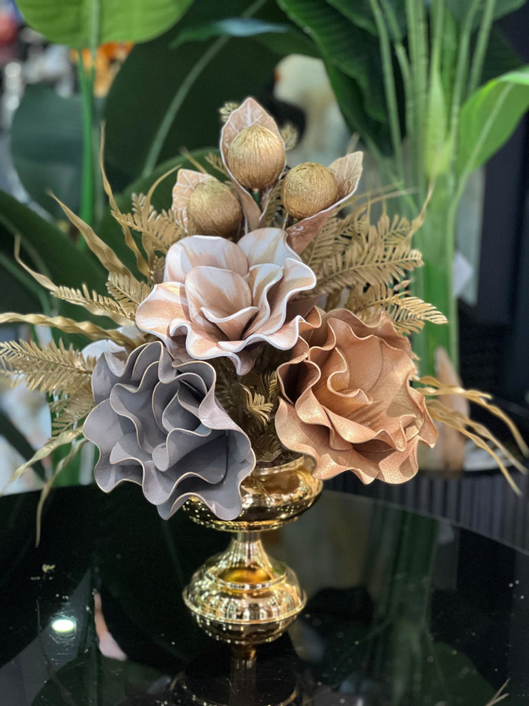 Yapay Çiçekli Gold Küçük Ayak Vazo No:2