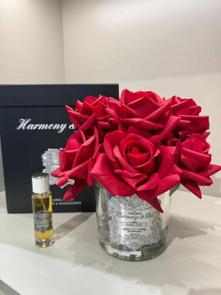 Islak Dokulu Gül 10'lu Kırmızı - Şeffaf Vazo