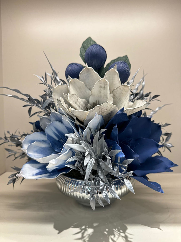 Yapay Çiçekli Gümüş Çizgili Vazo No:8