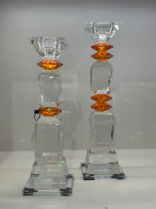 İkili Kristal Sütun Şamdan Şeffaf Turuncu